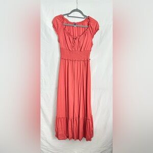 Coral Sleeveless Smocked Dress